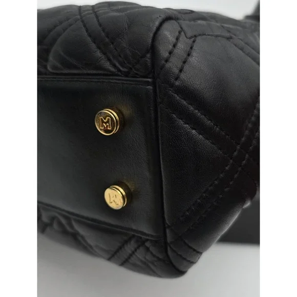 Metrocity Black Quilted Leather Satchel Made In Italy With Gold Hardware #0349 - Picture 5 of 16